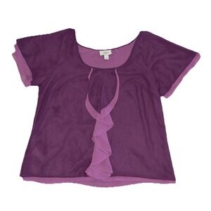 Ann Taylor LOFT Top Women's L Purple Ruffle Layered Chiffon Blouse
